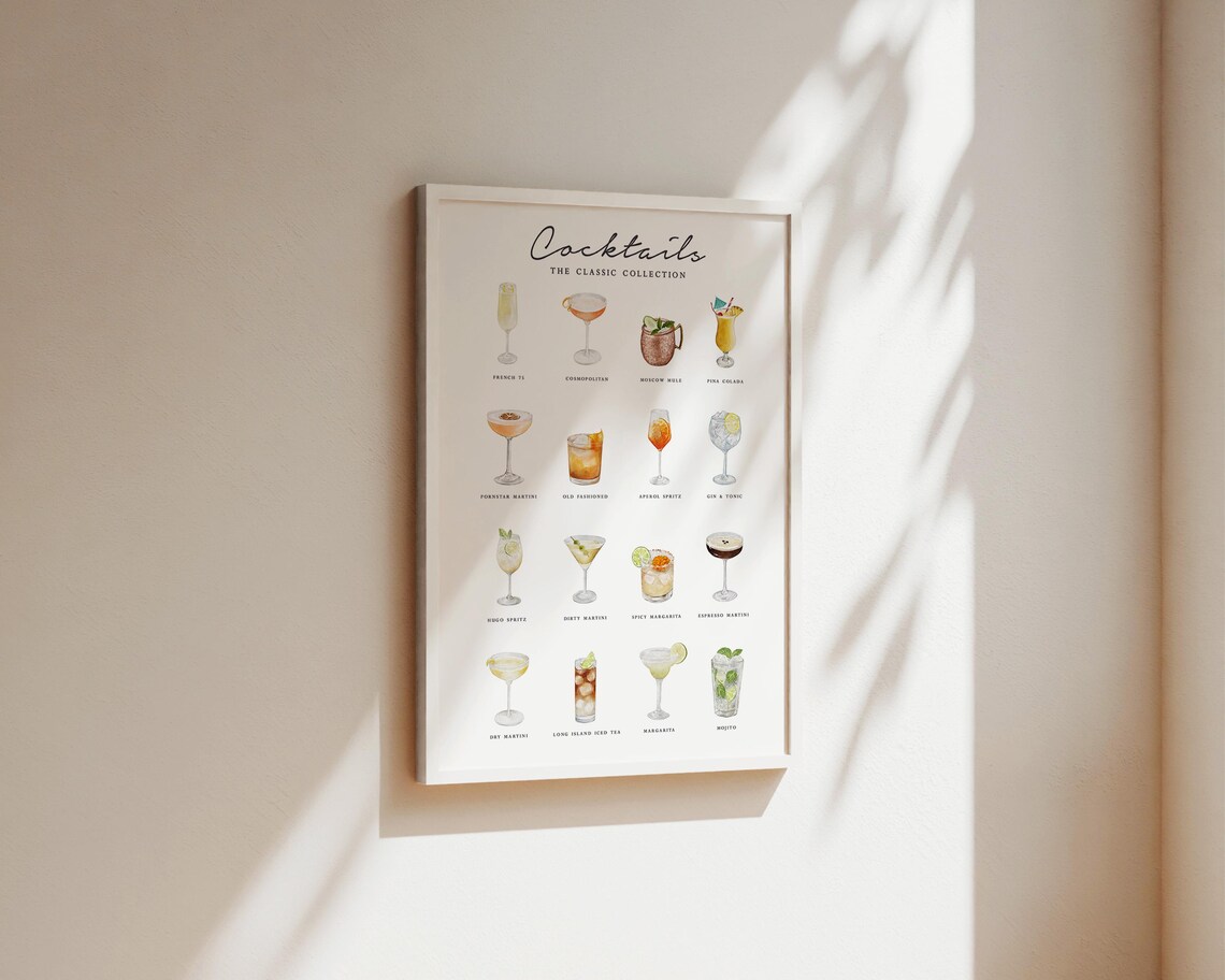 Classic Cocktail Collection Watercolour Poster for Kitchen Bar - Image 2