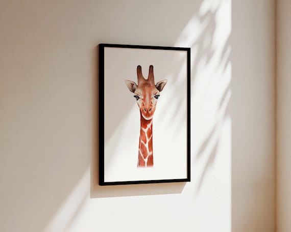 Cute Giraffe Head Watercolour Safari Poster for a Baby Room Decor
