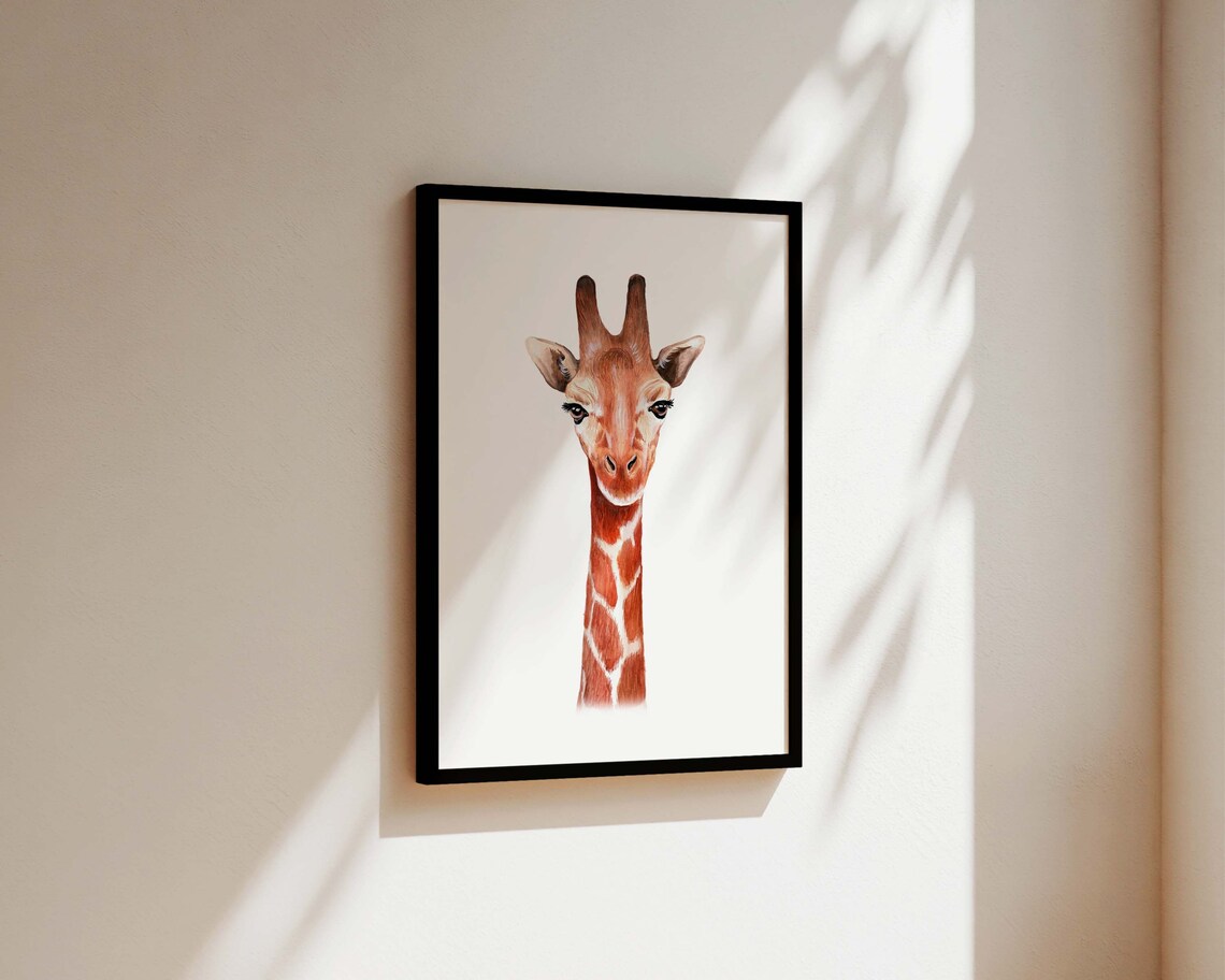 Cute Giraffe Head Watercolour Safari Poster for a Baby Room Decor