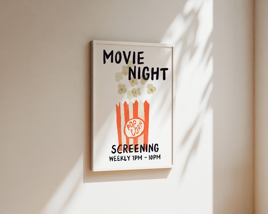 Movie Night Popcorn Poster, Home Cinema Wall Art - Image 2