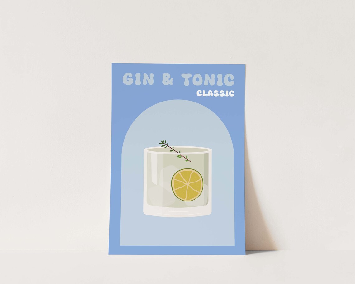 Retro Gin and Tonic Cocktail Poster for a Kitchen Bar Home Decor - Image 3