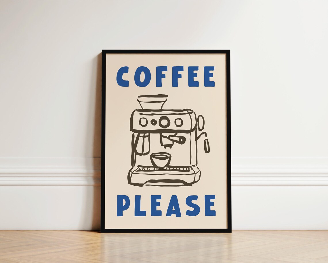 Coffee Please Kitchen Poster, Hand-Drawn Coffee Art