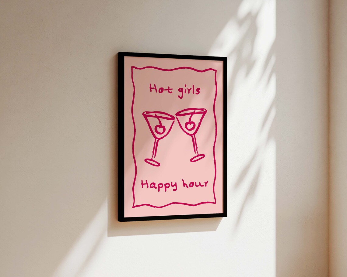 Hot Girls Happy Hour Cocktail Poster, Kitchen Decor - Image 3