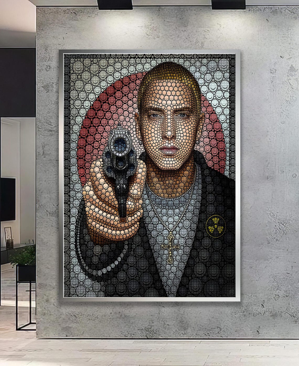 Eminem Hip Hop Circle Mosaic Portrait With Microphone Poster
