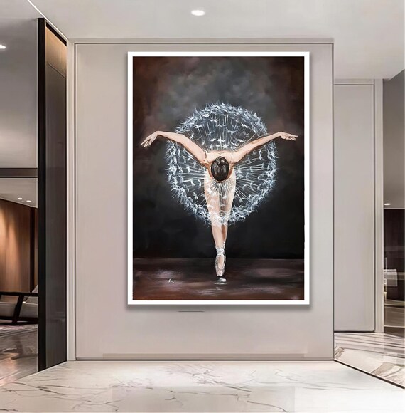 Dancing Ballerina In White Tulle Dress Graceful Bowed Pose Elegant Ballet Inspired Feminine Painting Wall Art Print