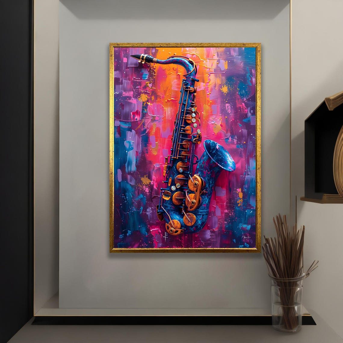 Colorful Blue Saxophone Abstract Jazz Music Pop Art Style Poster