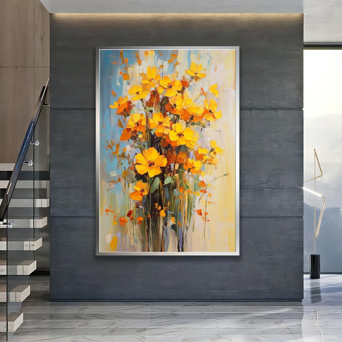Golden Yellow Wildflowers Abstract Oil Painting Floral Art Poster