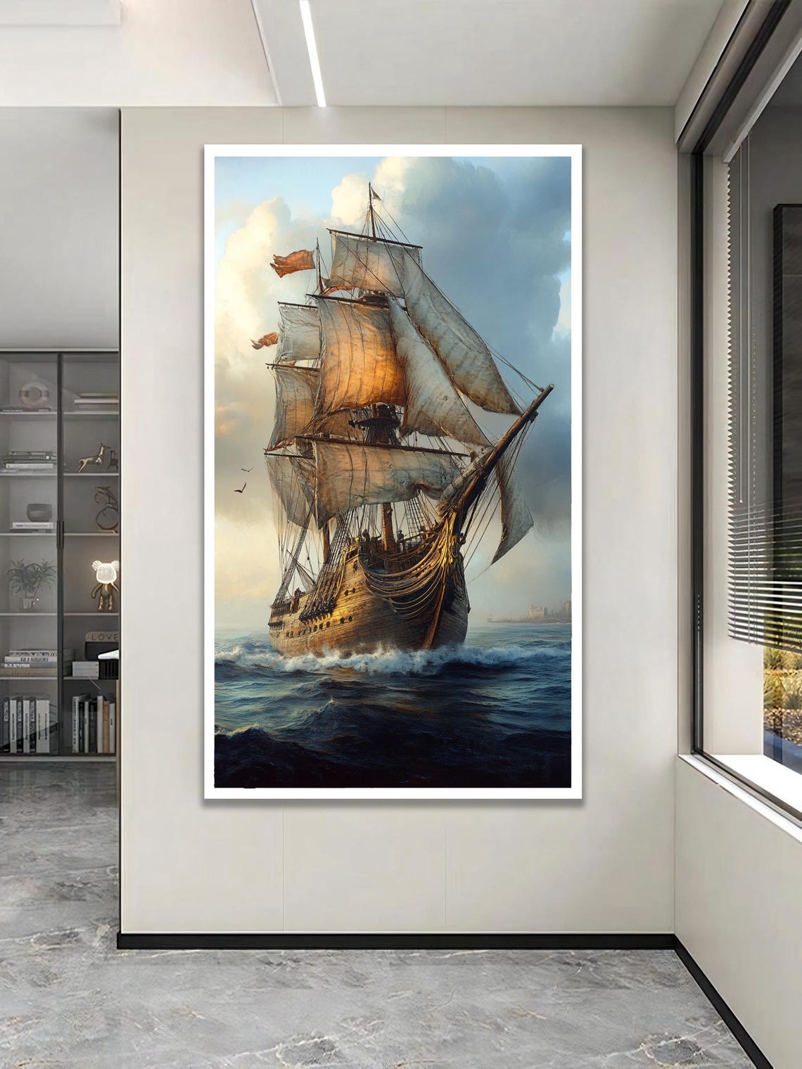 Tall Sailing Ship With Billowing Sails Ocean Voyage Nautical Poster
