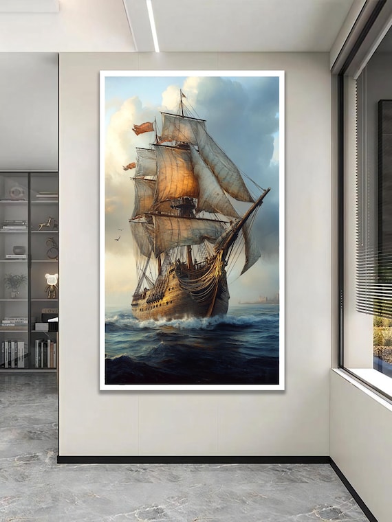 Tall Sailing Ship With Billowing Sails Ocean Voyage Nautical Poster
