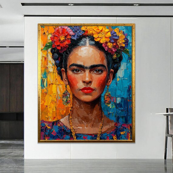 Frida Kahlo Inspired Flower Crown Portrait Colorful Impasto Poster