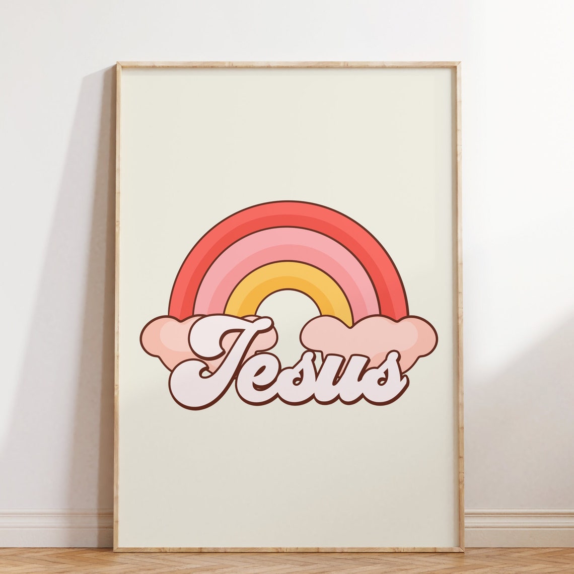 Jesus Retro Rainbow Groovy Script Christian Faith Pastel Poster