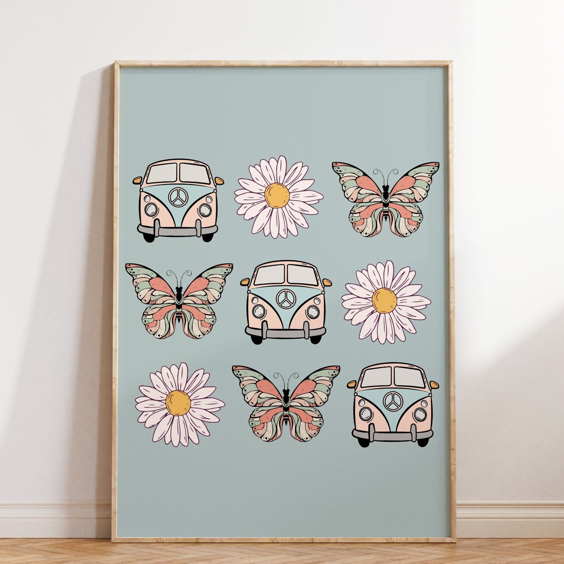 Hippie Van Flower Butterfly Retro Poster