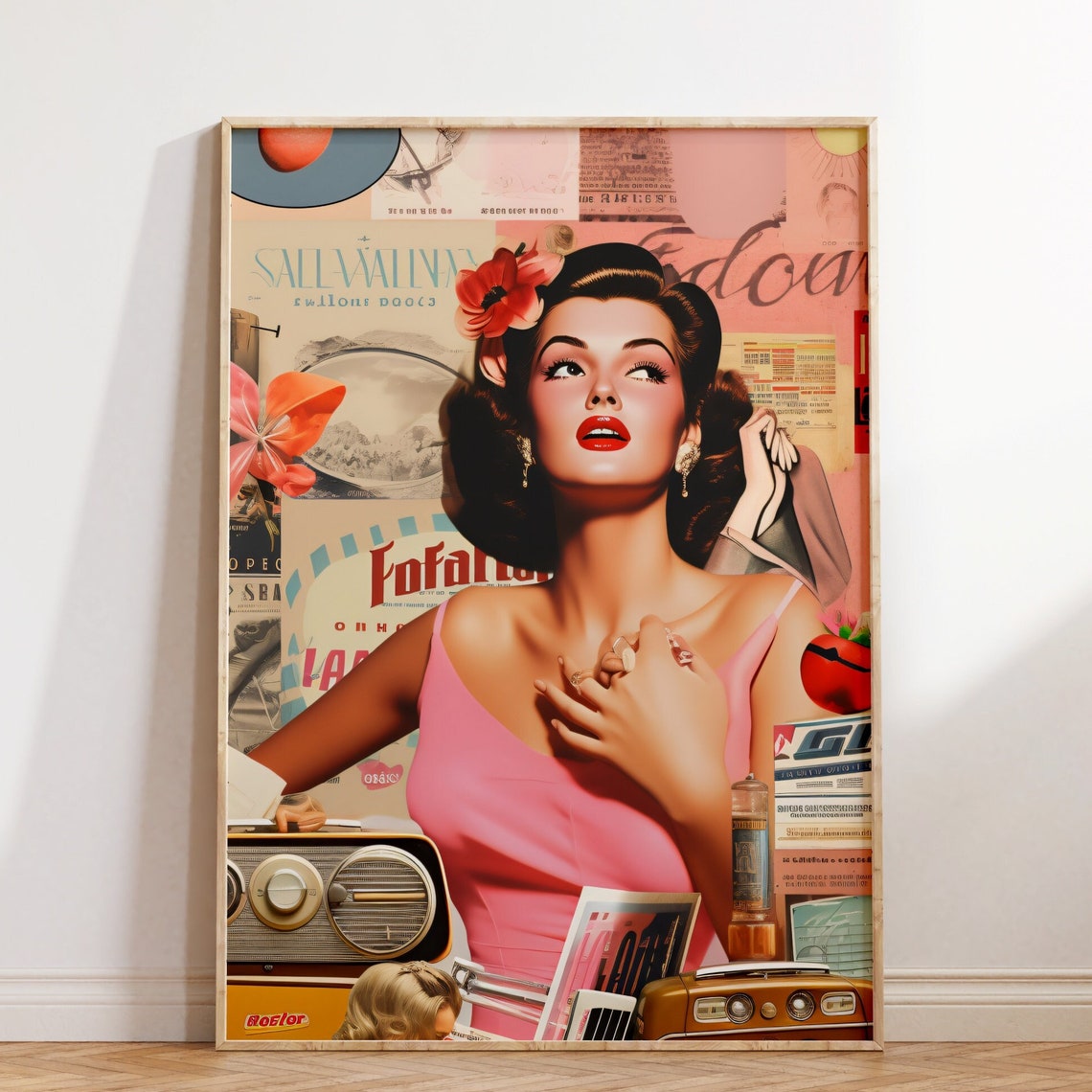Vintage Pin Up Woman Bold Retro Collage 80s Pop Art Style Poster