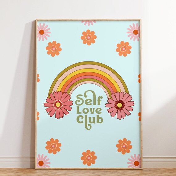 Cute Retro Wall Art Self Love Club Print Retro Wall Art Wall Decor Large Art Retro Poster Trendy Poster