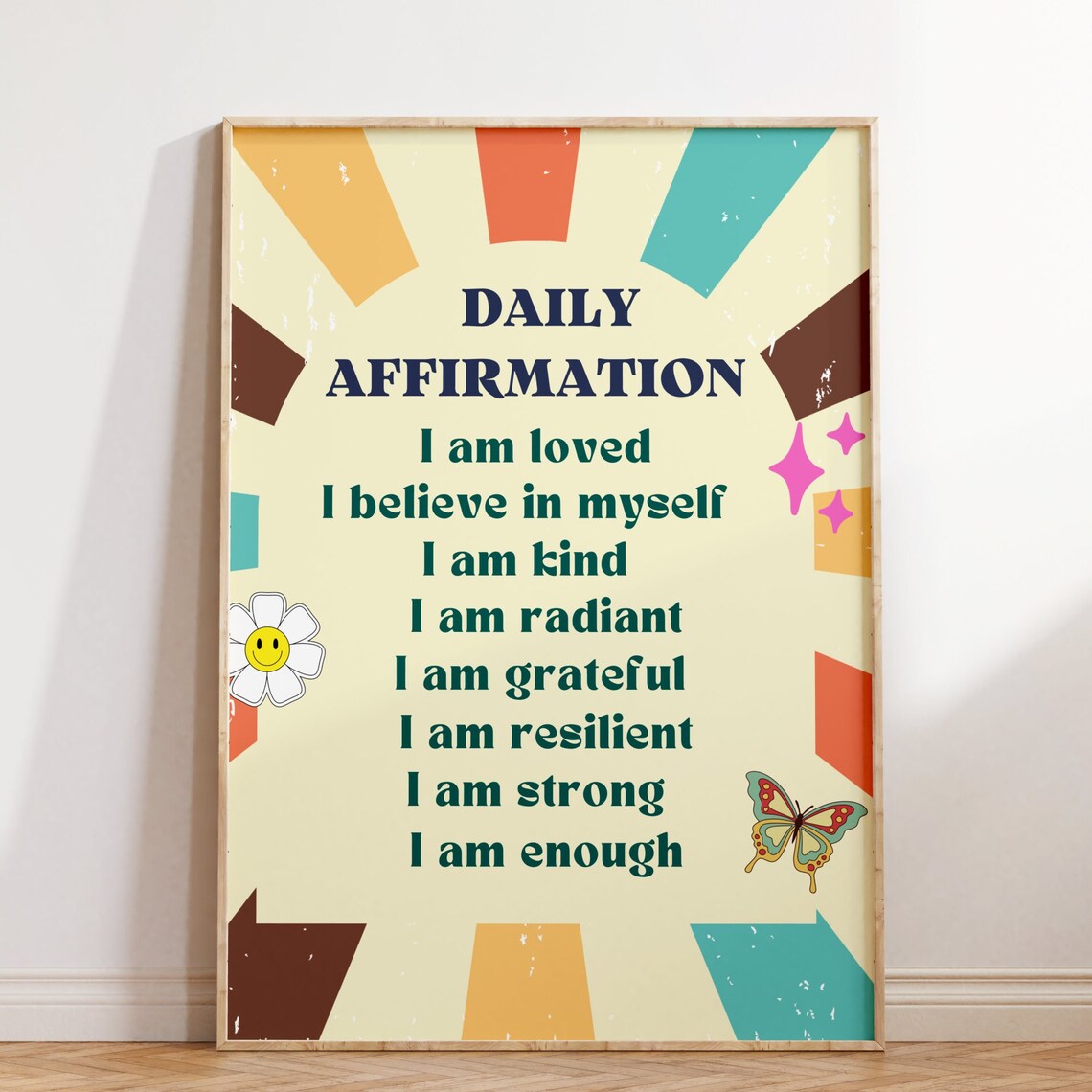 Retro Daily Affirmation Poster, Dorm Room Decor