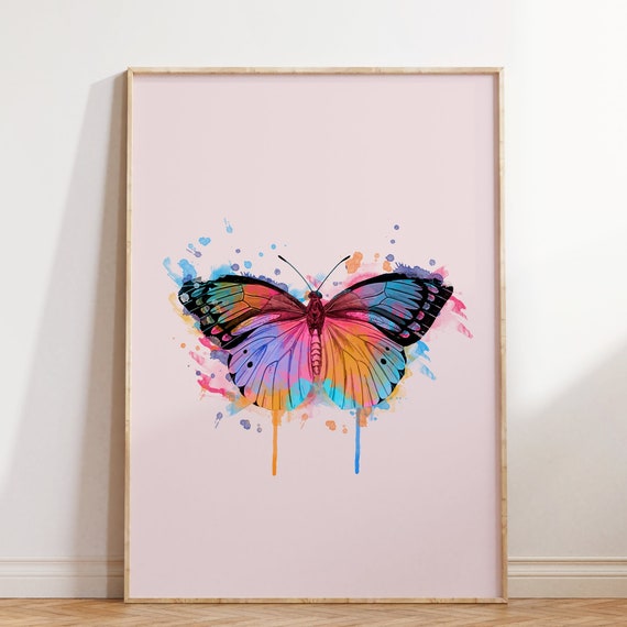 Watercolor Butterfly Wall Art Print Hand Drawn Butterfly Poster Vintage Butterfly Art Art Retro Wall Art