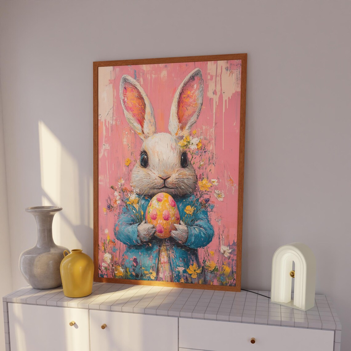 Easter Bunny Oil Painting, Preppy Easter Decor
