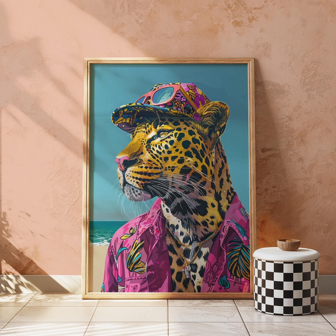 Leopard Beach Portrait Side Profile Cap Hawaiian Shirt Funky Poster - Image 3