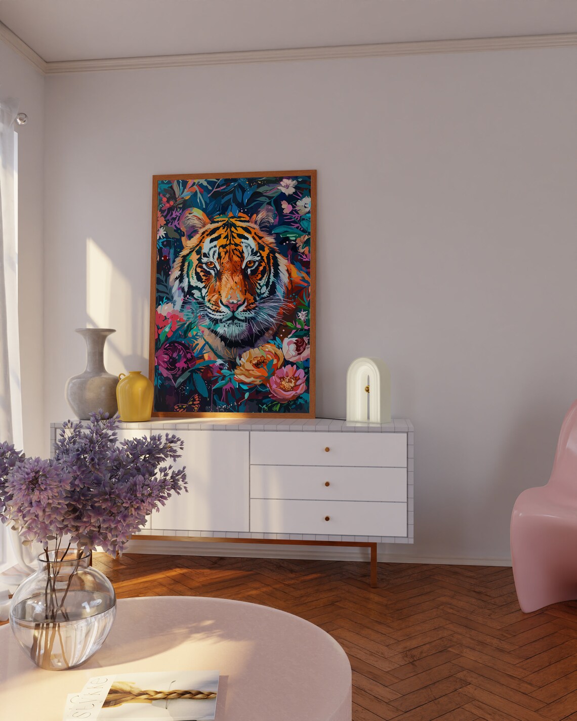 Vibrant Tiger Face Among Colorful Flowers Jungle Pop Art Poster - Image 2