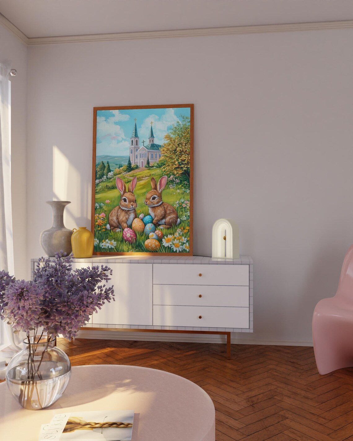 Easter Bunny Art Print, Spring Meadow Decor - Image 2