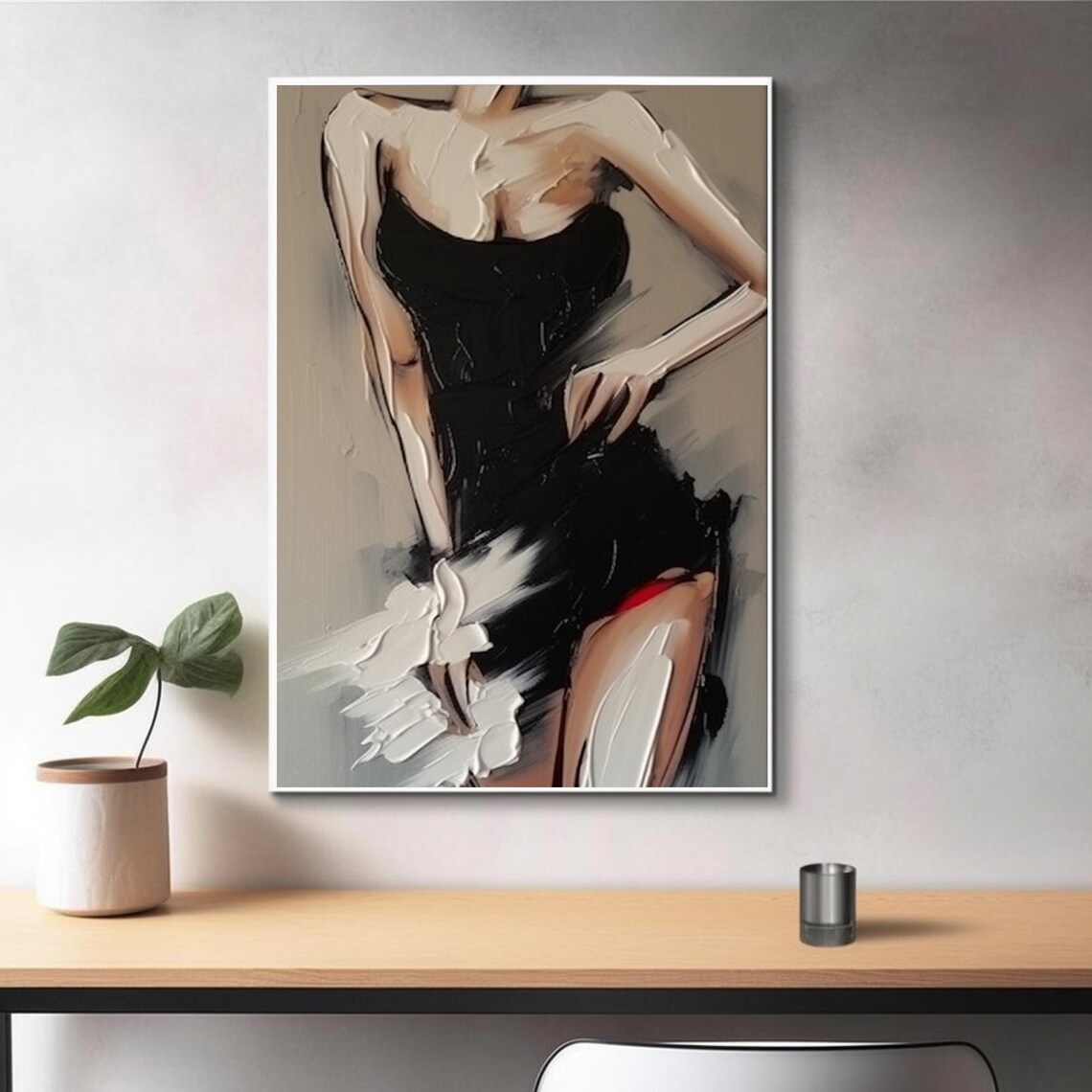 Faceless Woman in Black Dress Palette Knife Abstract Figure Art Poster - Image 3