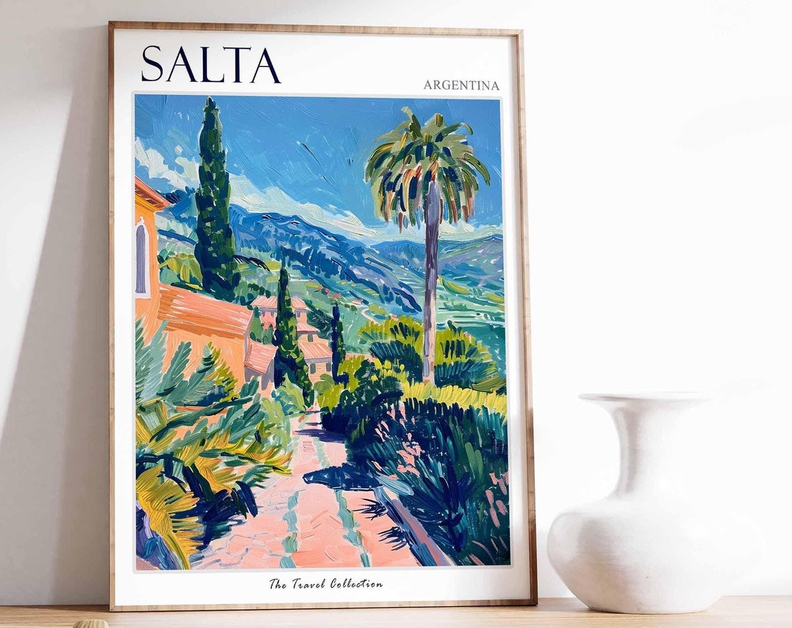 Salta Argentina Hillside Path Cypress Palm Trees Mountain View Poster