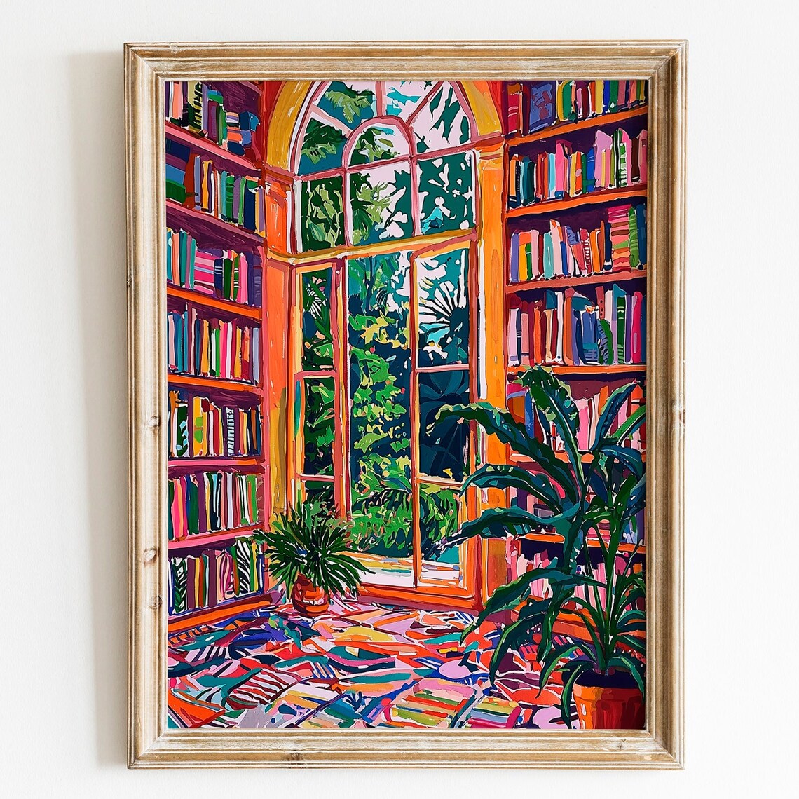 Matisse-Inspired Bookshelf Room With Plants Poster