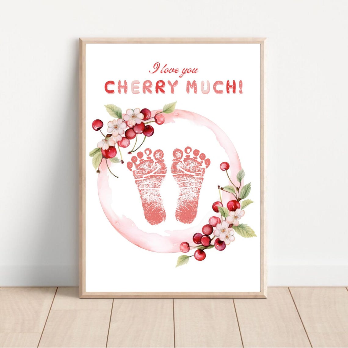 I Love You Cherry Much Footprint Baby Valentines Keepsake Art Print - Image 2