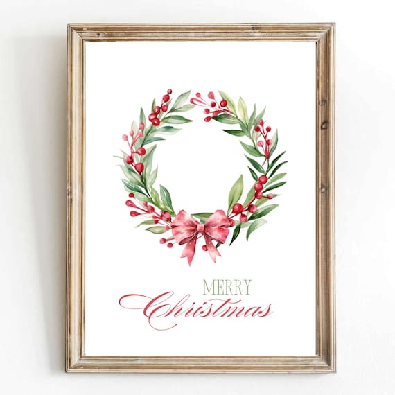 Christmas Wreath Winter Botanical Art Print