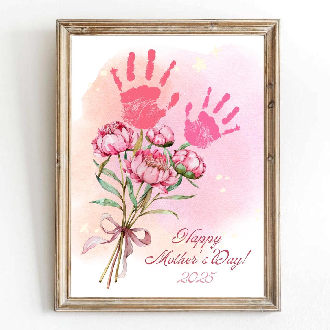 Baby Handprint Mother's Day Pink Peony Bouquet Keepsake Poster