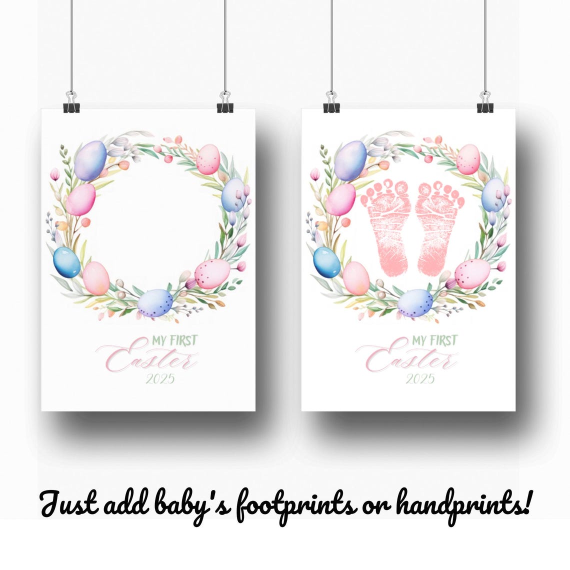 Baby Footprint First Easter Pink Pastel Egg Wreath Keepsake Poster - Image 3