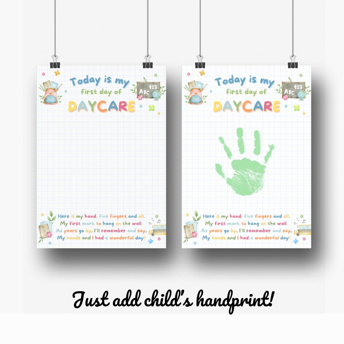 First Day Of Daycare Handprint Keepsake Poem Printable Wall Art Poster
