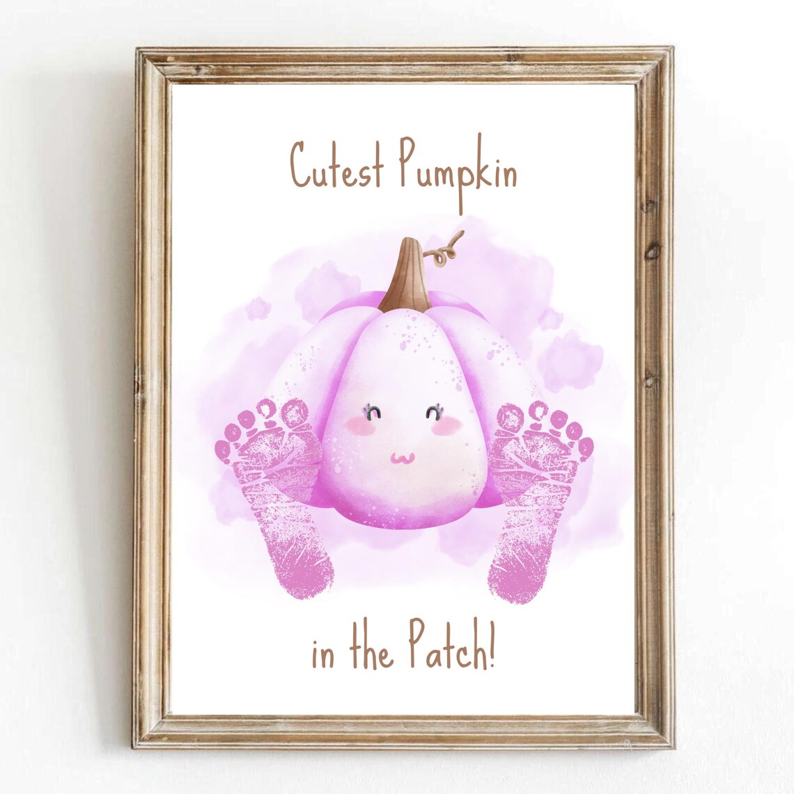 Cutest Pumpkin In The Patch Pink Footprint Baby Fall Keepsake Art Print