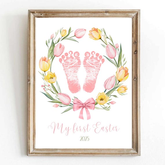My First Easter Baby Footprint Easter Egg Wreath