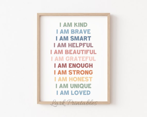 I Am Grateful Kids Affirmations, Boho Wall Art Print