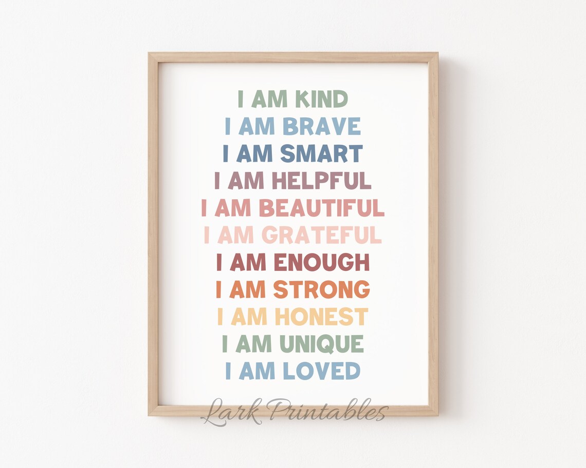 I Am Grateful Kids Affirmations, Boho Wall Art Print