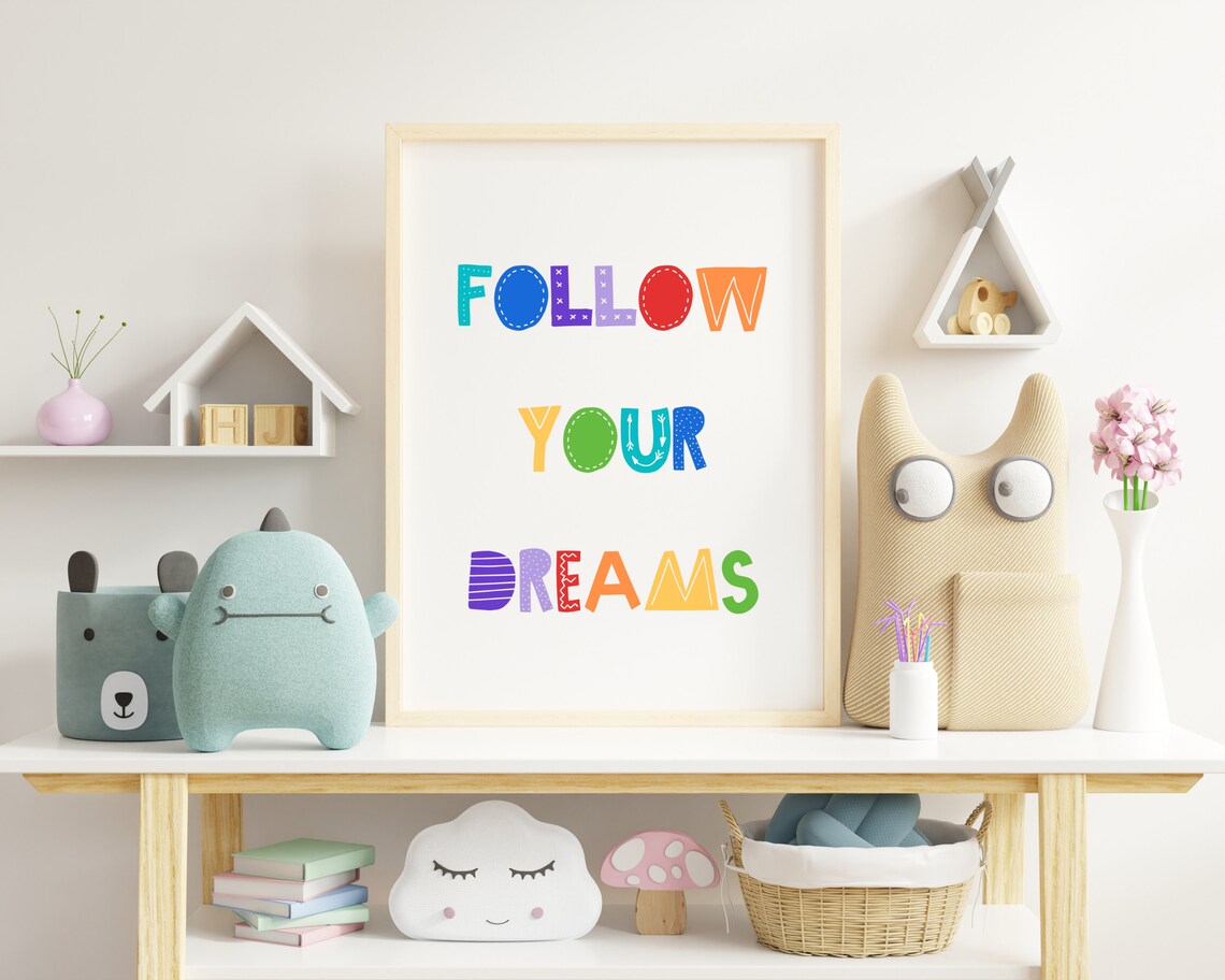 Follow Your Dreams Kids Motivation Poster, Scandi Decor - Image 2