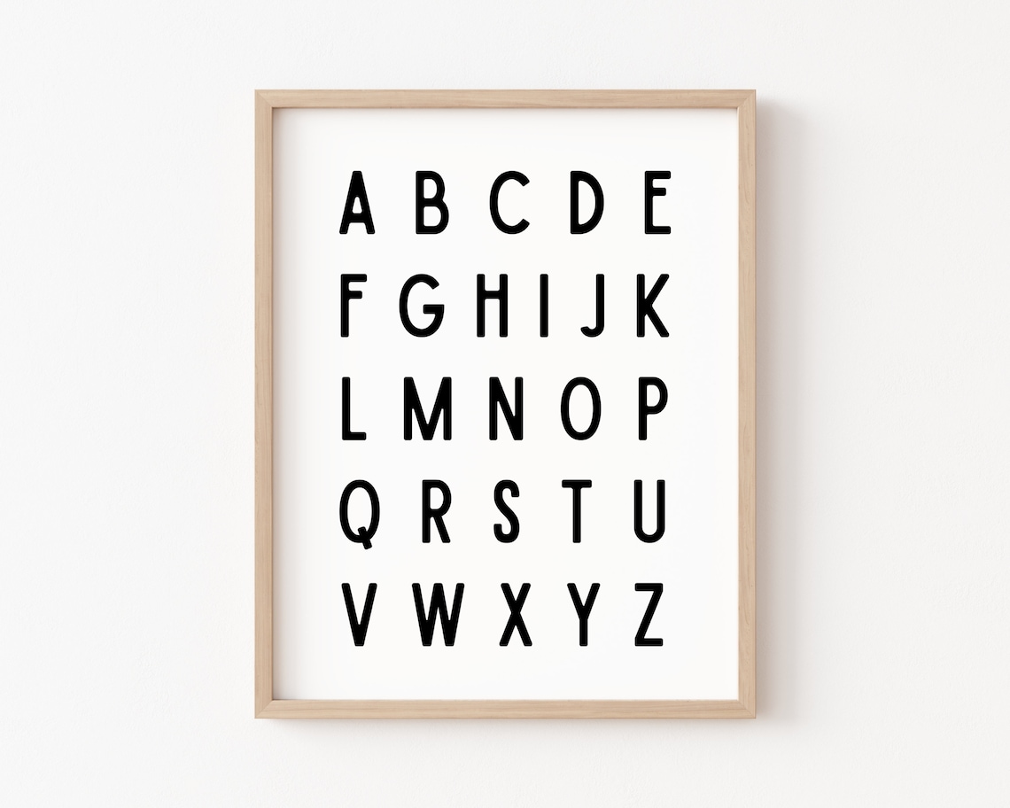 Black and White Alphabet Poster, Neutral Nursery Decor