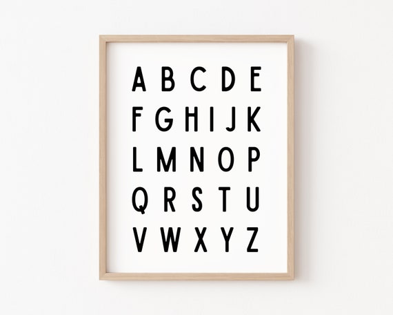 Black and White Alphabet Poster, Neutral Nursery Decor