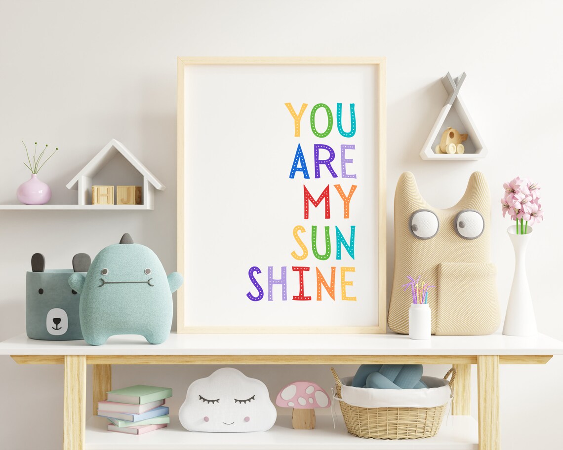 You Are My Sunshine Rainbow Dotted Letters Kids Quote Poster - Image 2