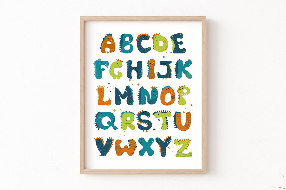 Dinosaur Alphabet Playroom Poster, Nursery Wall Art