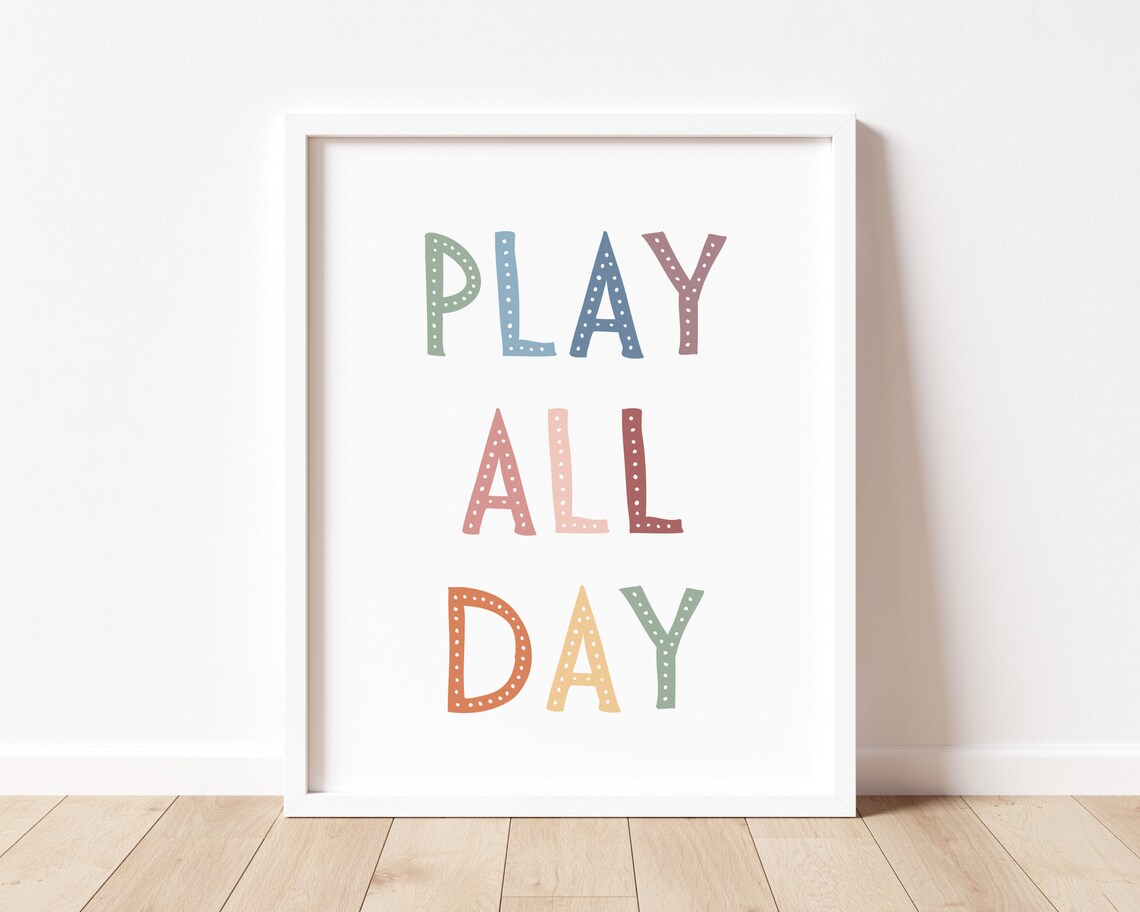 Play All Day Playroom Sign, Scandi Pastel Art Print - Image 3
