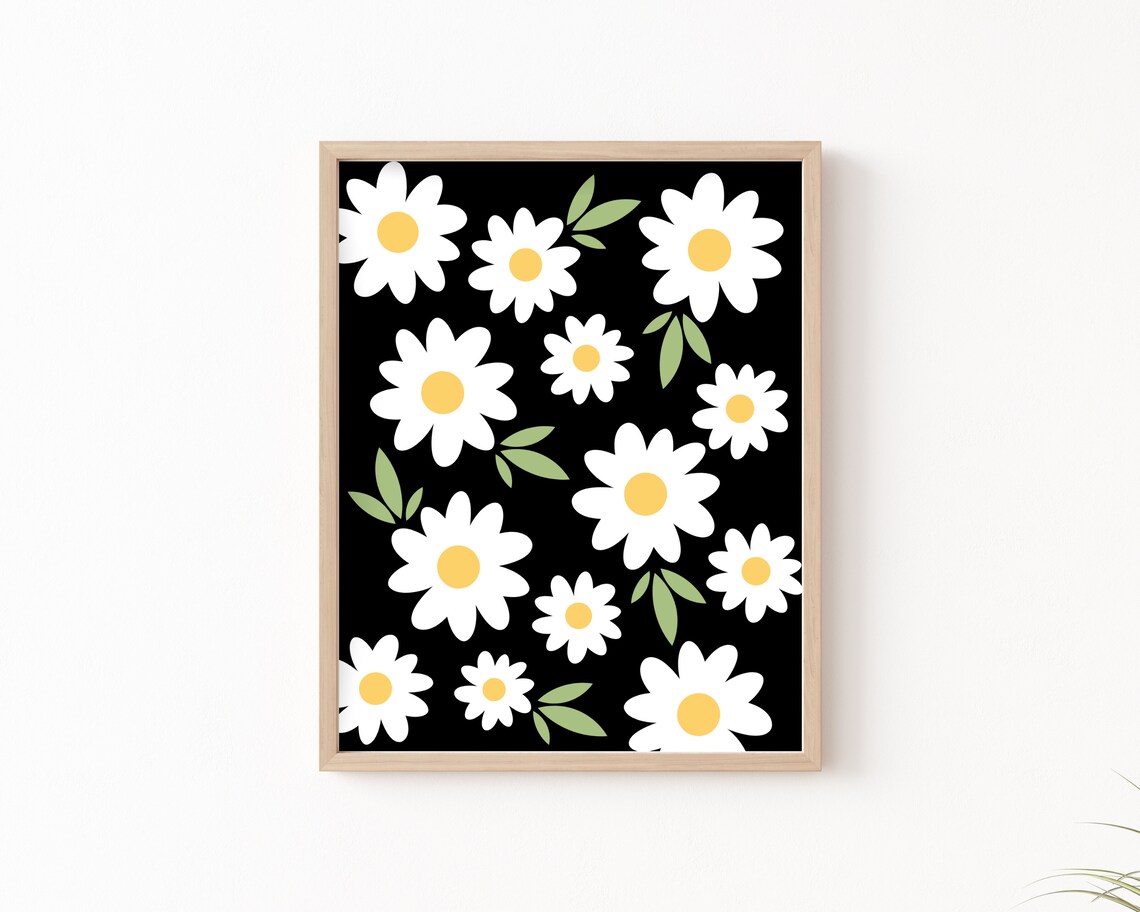 Daisy Wall Art Flower Poster, Modern Vintage Retro