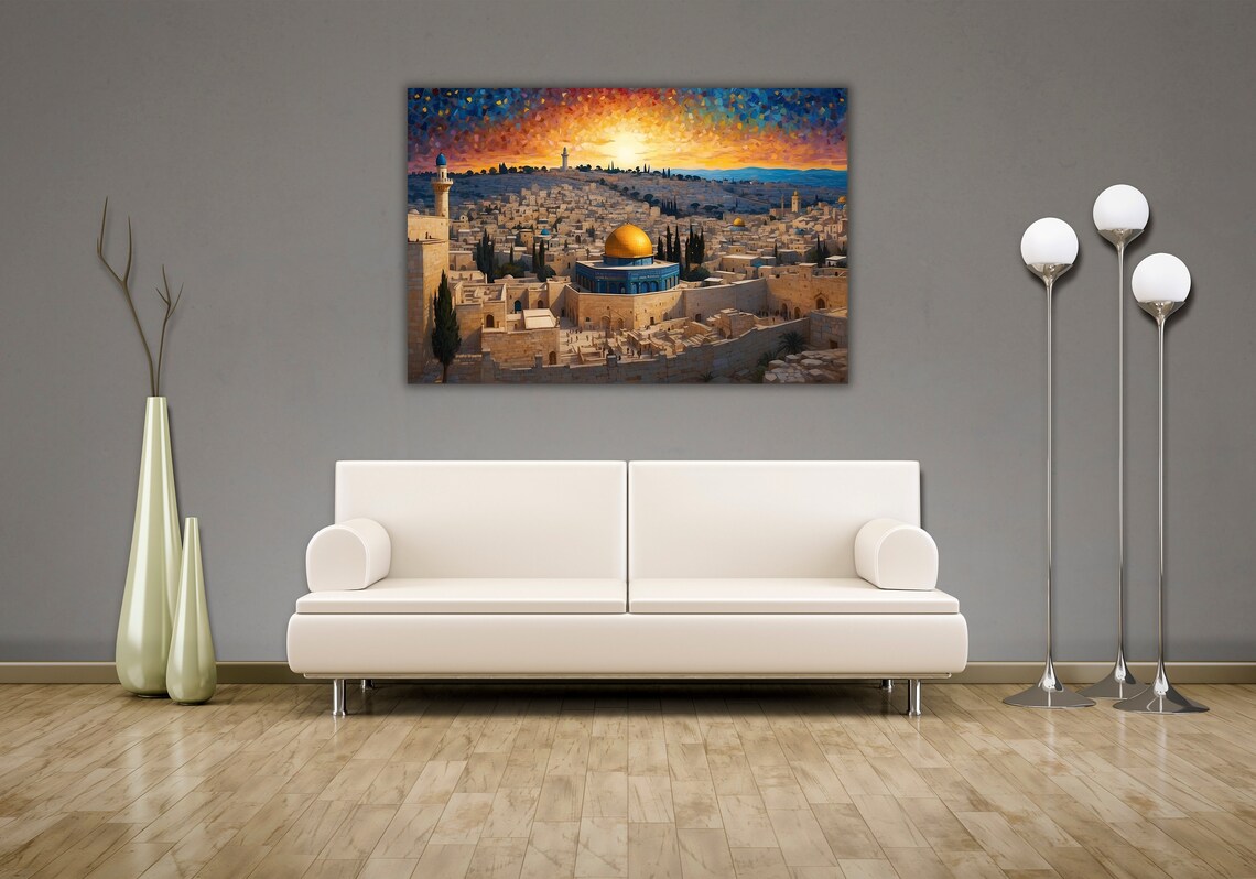 Dome of the Rock Jerusalem Golden Sunset Mosaic Style Landmark Poster - Image 3