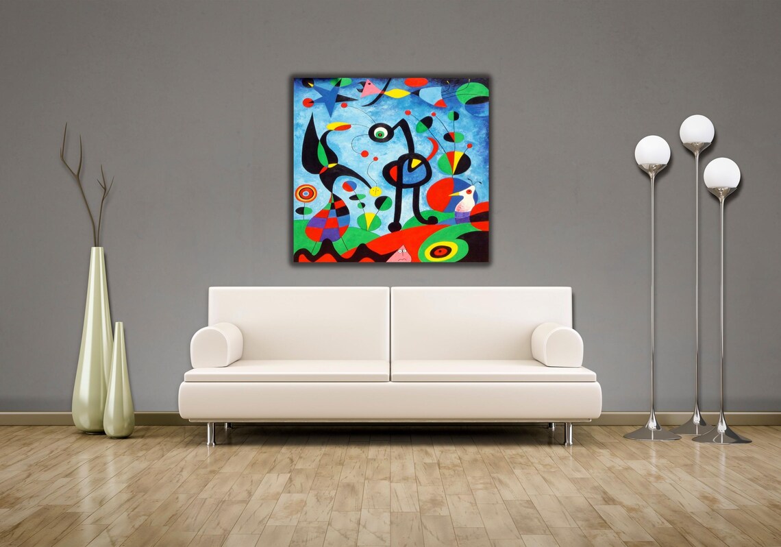 Playful Colorful Abstract Birds Shapes Surrealist Modern Art Poster