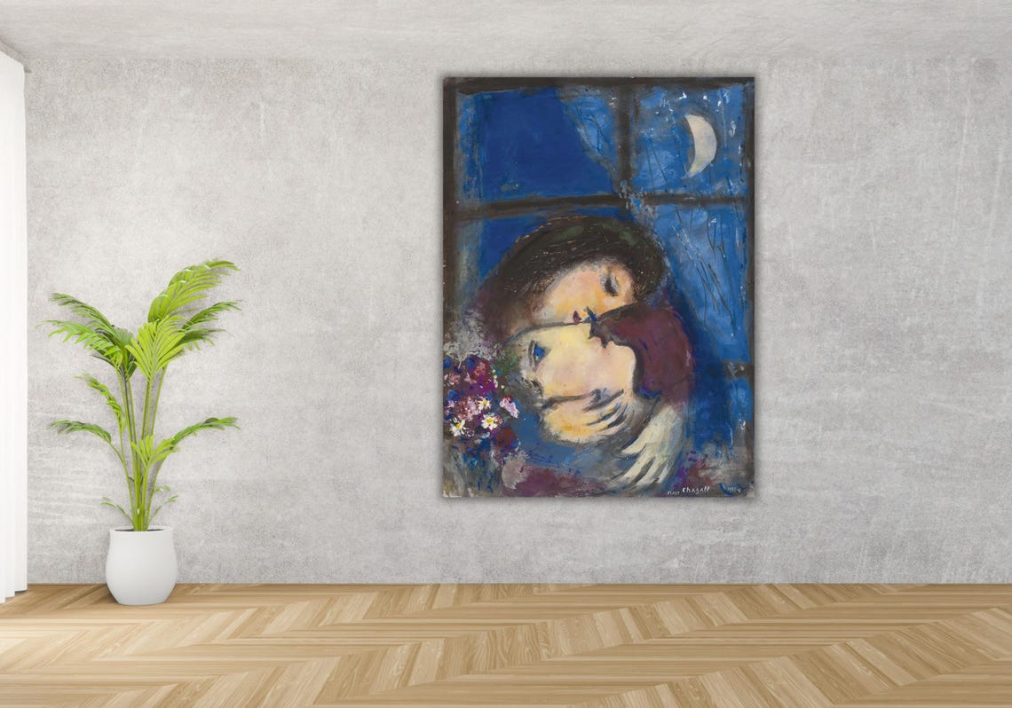 Marc Chagall Mother and Child Crescent Moon Blue Painting Art Poster - Image 3