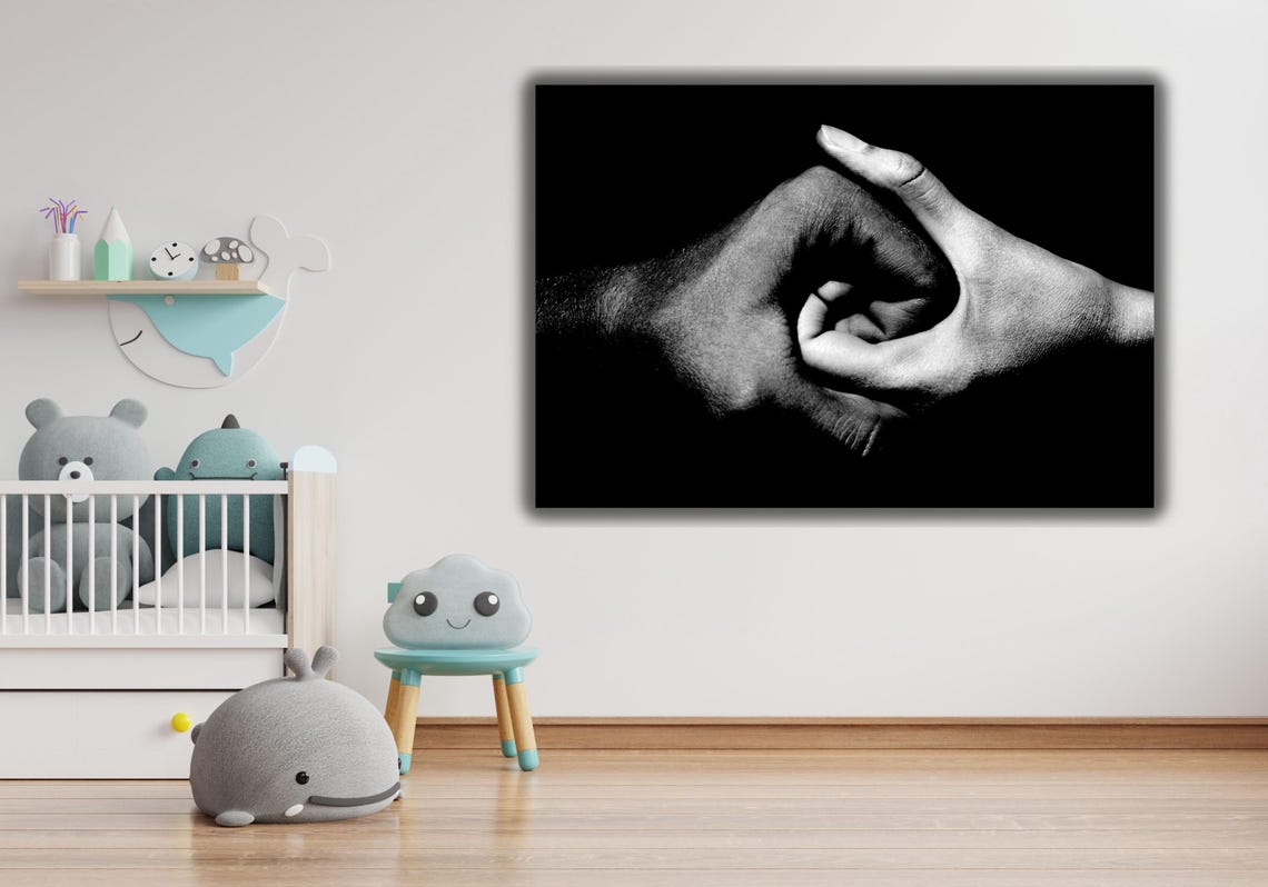 Yin Yang Interlocked Hands Black and White Minimalist Photo Poster - Image 2