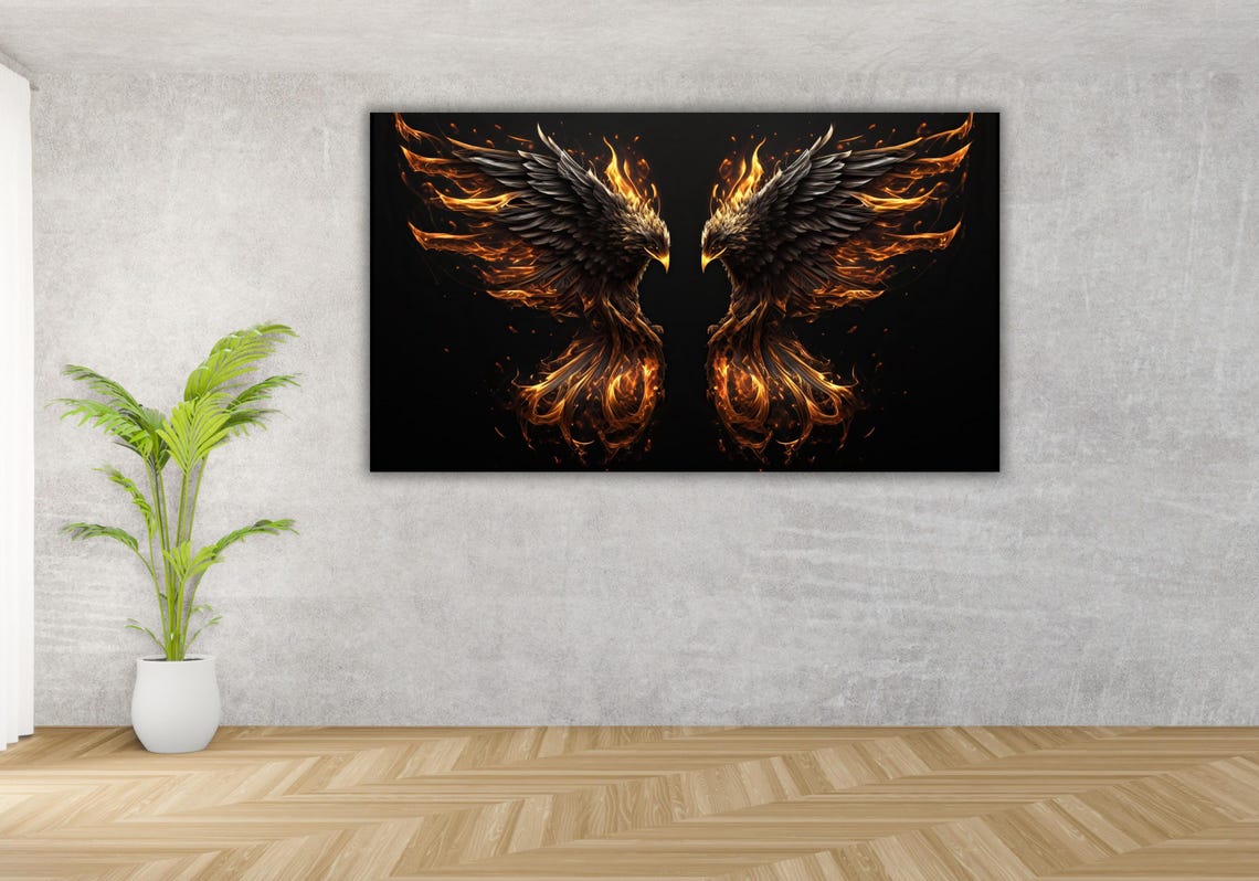 Twin Phoenix Rising Fire Flames Mirrored Mythical Bird Fantasy Poster - Image 3