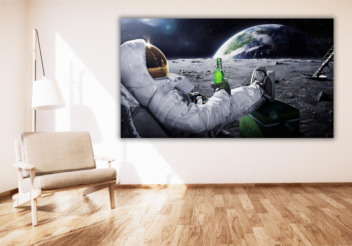Astronaut Relaxing on the Moon Drinking Beer Funny Space Poster - Image 2