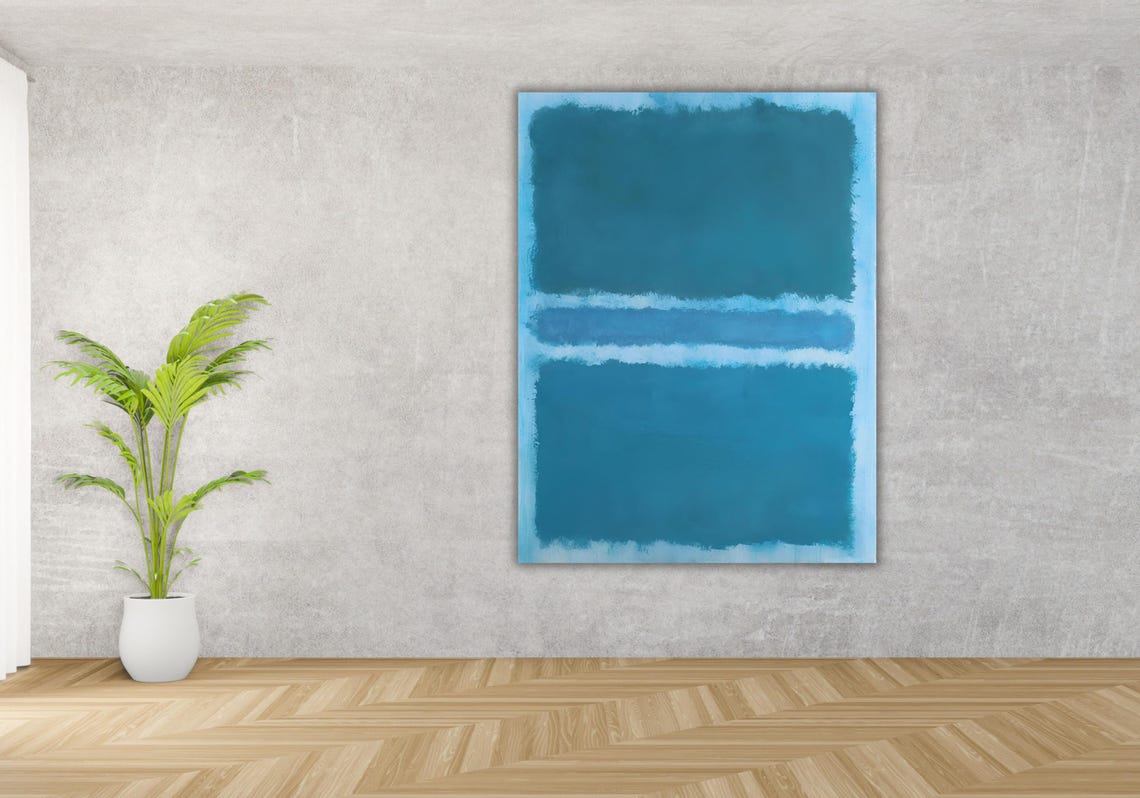 Blue Color Field Abstract Minimalist Teal Rectangles Painting Poster - Image 3